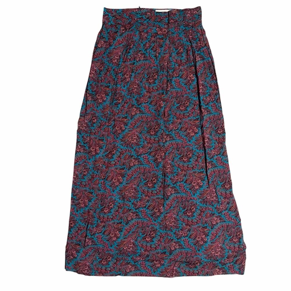 Vintage 90s Teal Paisley Floral Maxi Skirt Boho Cottagecore Indie Vibes Size 8 - Picture 2 of 9